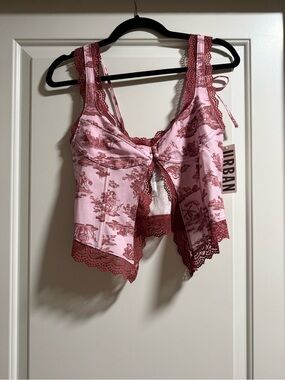 Urban Outfitters Pink & Rose Lace Trim Toile Crop Top